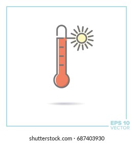 Ilustración vectorial de la línea llena de sol y termómetro caliente