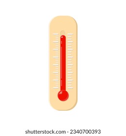 Hot thermometer. Temperature weather thermometers meteorology, temp control thermostat device flat vector icon. Medical thermometers