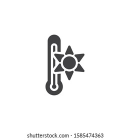 Hot thermometer vector icon. filled flat sign for mobile concept and web design. Mercury thermometer and sun glyph icon. Heating system symbol, logo illustration. Vector graphics