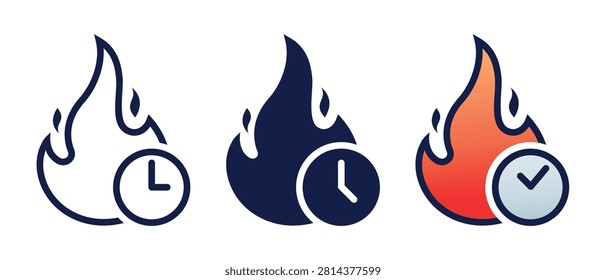 Hot Time Icon. Clock with Flame Symbol. Urgent Schedule. Critical Deadline. Vector Illustration
