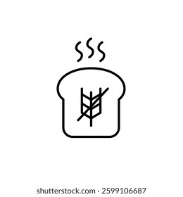 Hot toast and crossed wheat ear. Gluten-free baking and flour. Pixel perfect, editable stroke vector icon