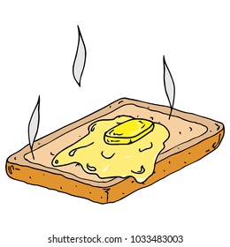 Hot toast with smoke. A toasted piece of bread and butter. 