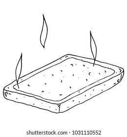 Hot toast. A toasted piece of bread with smoke. Bread with a crust. Vector illustration.