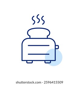 Hot toast in toaster. Breakfast bread, kitchen appliances for cooking. Pixel perfect, editable stroke vector icon