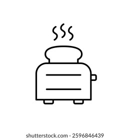 Hot toast in toaster. Breakfast bread, kitchen appliances for cooking. Pixel perfect, editable stroke vector icon