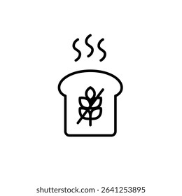 Hot toasted bread slice and gluten free symbol. Dietary restrictions, food labelling. Pixel perfect, editable stroke vector icon