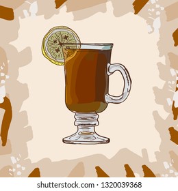 Hot Toddy classic warm cocktail illustration. Alcoholic warm bar drink hand drawn vector. Pop art menu image item.