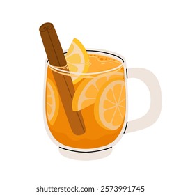 Hot Toddy Cocktail with lemon, honey, cinnamon vector illustration. Hot Toddy drink with with whiskey, water, spices icon vector isolated on a white background. Hot toddy warming drink drawing