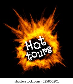 Hot tours. Concept vector illustration with fire.