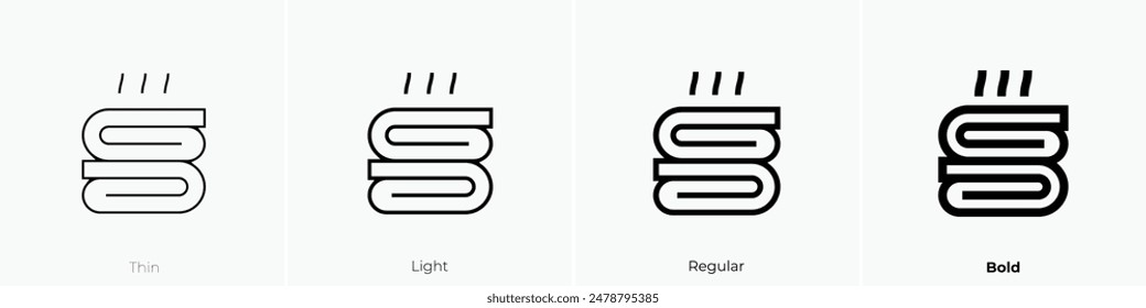 icono de toalla caliente. Diseño de estilo fino, ligero, regular y audaz aislado sobre fondo blanco