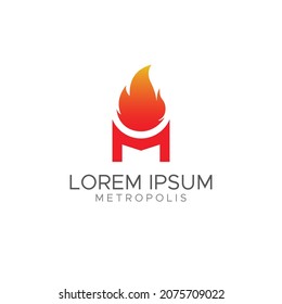 Letra roja única de moda caliente MO OM M diseño de logotipo de icono de llamas de fuego