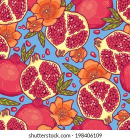 Hot tropical fruits and flowers pattern.