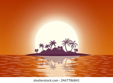 Hot tropical island with palm trees. vector illustration in flat design