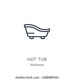 Hot tub icon. Thin linear hot tub outline icon isolated on white background from wellness collection. Line vector sign, symbol for web and mobile