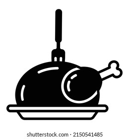 Hot Turkey On Plate Flat Icon Isolated On White Background