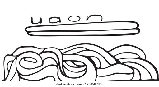 Hot udon. Graphics in line. For menu, booklets, recipes, snack bars, canteens, cafes