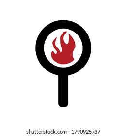 Hot Vacancy Outline Vector Icon. Fire Symbol. Loupe Sign. Zoom Tool. Focus Magnifier. Flat Simple Line Design Illustration.