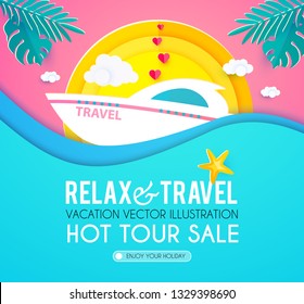 Hot Vacation Design Template. Summer Travel. Enjoy Sea Holidays. Vector illustration