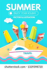 Hot Vacation Design Template. Summer Travel. Enjoy Sea Holidays. Vector illustration