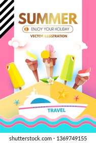Hot Vacation Design Template. Summer Travel. Enjoy Sea Holidays. Vector illustration