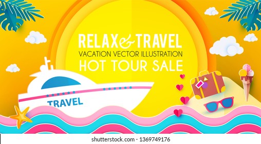 Hot Vacation Design Template. Summer Travel. Enjoy Sea Holidays. Vector illustration