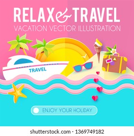 Hot Vacation Design Template. Summer Travel. Enjoy Sea Holidays. Vector illustration