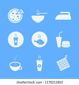 hot vector icons set. with hot chicken, iron, soup and oven mitts in set