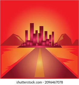 Hot Vector Sunset City road art illustration background isolated modern style design