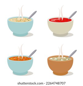 Sopa de verduras calientes. ilustración vectorial aislada.