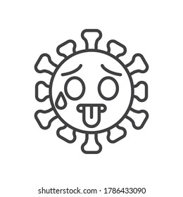 Hot virus face line icon. linear style sign for mobile concept and web design. Coronavirus fever emoticon outline vector icon. Symbol, logo illustration. Vector graphics