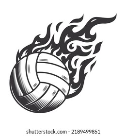 Hot Volleyball Fire Logo Silhouette. Volleyball Club Graphic Design Logos Or Icons. Vector Illustration.