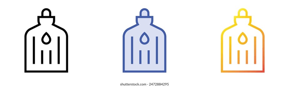 Icono de botella de agua caliente. Diseño de estilo de relleno lineal, azul y degradado aislado sobre fondo blanco