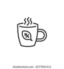 Hot Water Bottle line icon. linear style sign for mobile concept and web design. A teacup with a leaf outline vector icon. Symbol, logo illustration. Vector graphics