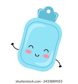 Hot water bottle for menstrual period. Women's intimate health item. Happy kawaii character.