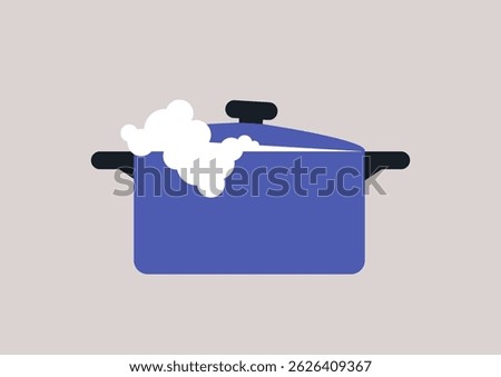 Hot water bubbles furiously in a vibrant sauce pan, creating a playful overflow of steam, This kitchen mishap captures the essence of cooking with energy and excitement in an everyday setting