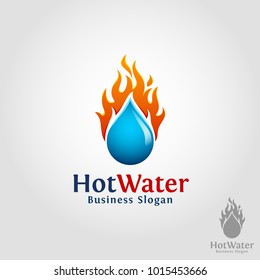 Hot Water - Burning Water Drop Logo