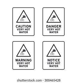 Hot water danger warning caution notice sign vector set