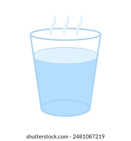 Hot water in glass with steam, high temperature of water drink. Gaseous state. Vapor from warm water. Vector illustration