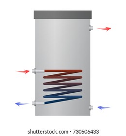 Hot water heater vector illustration. Internal parts. The heating circuit. The water flows indicated by arrows. Appliances.