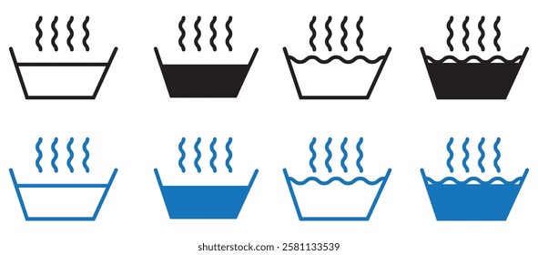 Hot water icon in fill and stroke sizes