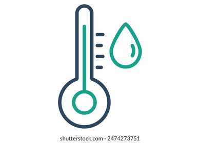 Icono de agua caliente. Temperatura con caída de agua. Icono relacionado con Calefacción. Estilo de ícono de línea. Elementos de agua Ilustración vectorial