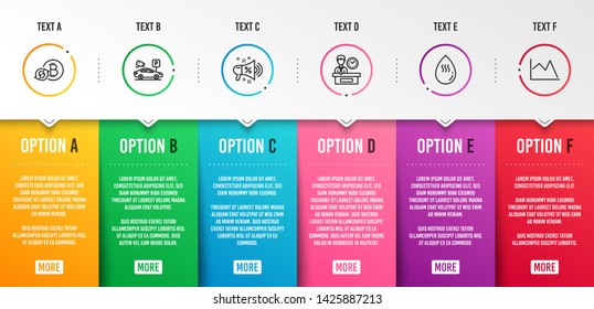 Hot water, Refresh bitcoin and Presentation time icons simple set. Sale megaphone, Parking security and Line chart signs. Aqua drop, Update cryptocurrency. Business set. Infographic template. Vector