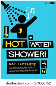 Hot Water Shower (Flat Style Vector Illustration Bath Poster Design) With Text Box Template
