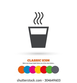 Hot water sign icon. Hot drink glass symbol. Classic flat icon. Colored circles. Vector
