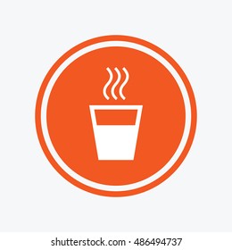 Hot water sign icon. Hot drink glass symbol. Graphic design element. Flat hot drink symbol on the round button. Vector