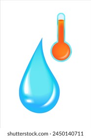 Hot water temperature icon. Drop of water with thermometer showing high temperature. Vector illustration