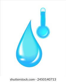 Hot water temperature icon. Drop of water with thermometer showing high temperature. Vector illustration