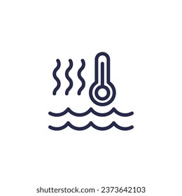 icono de la línea de temperatura del agua caliente, pictograma sobre blanco
