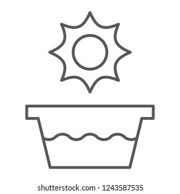 Hot water thin line icon, temperature and wash, basin sign, vector graphics, a linear pattern on a white background, eps 10.