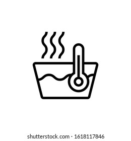 Hot Water Vector Icon In Outline, Lineart Style Isolated On White Background